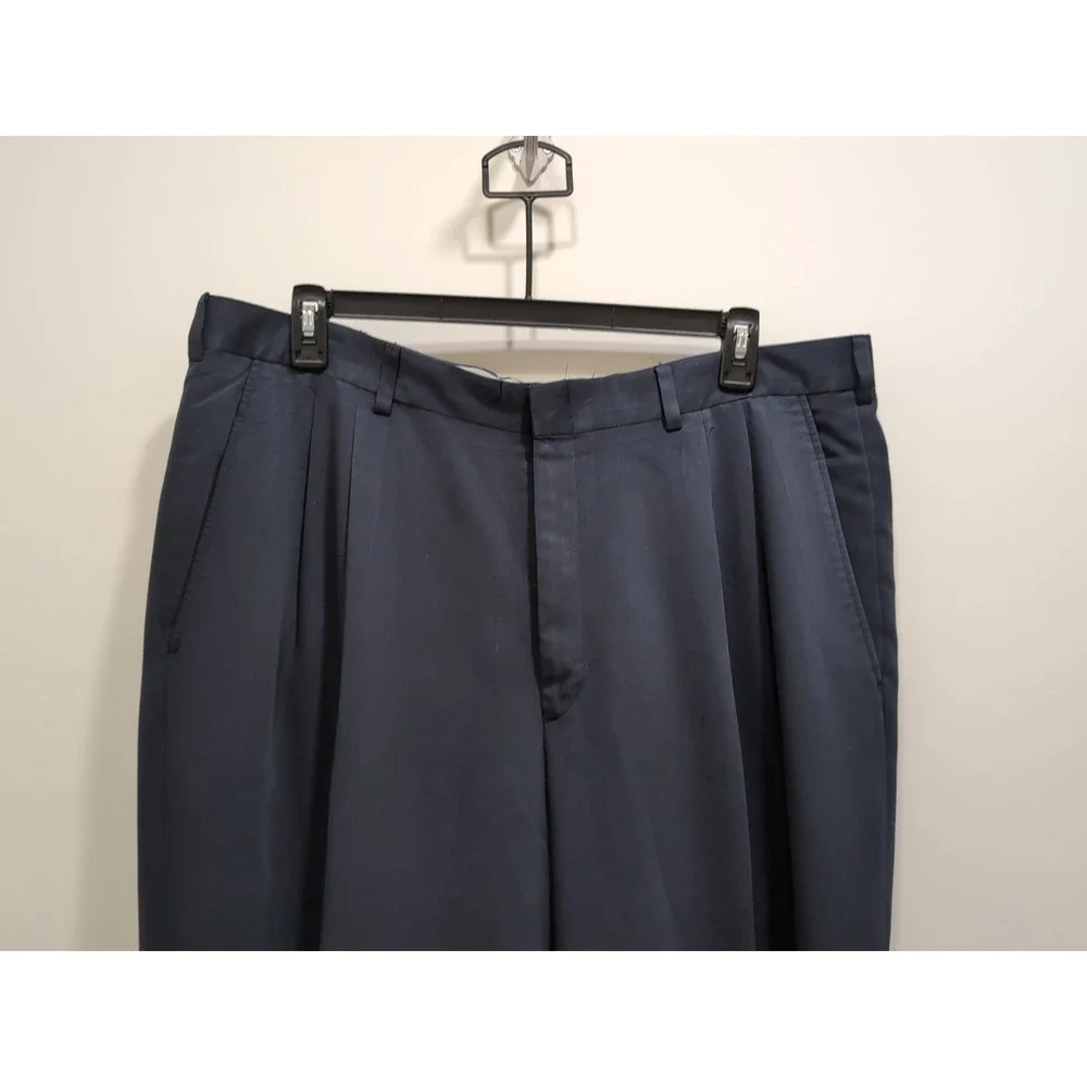 Savane‎ Mens Dress Pants Tall Size 40x36 Navy Blue Pleated Cuffed